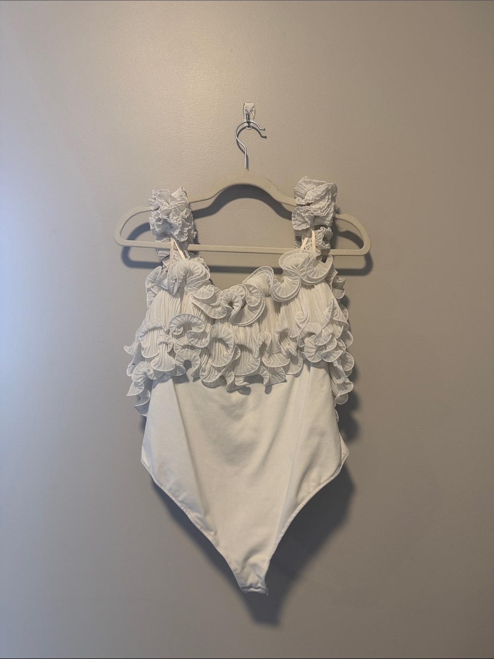 Free People White Ruffle Bodysuit